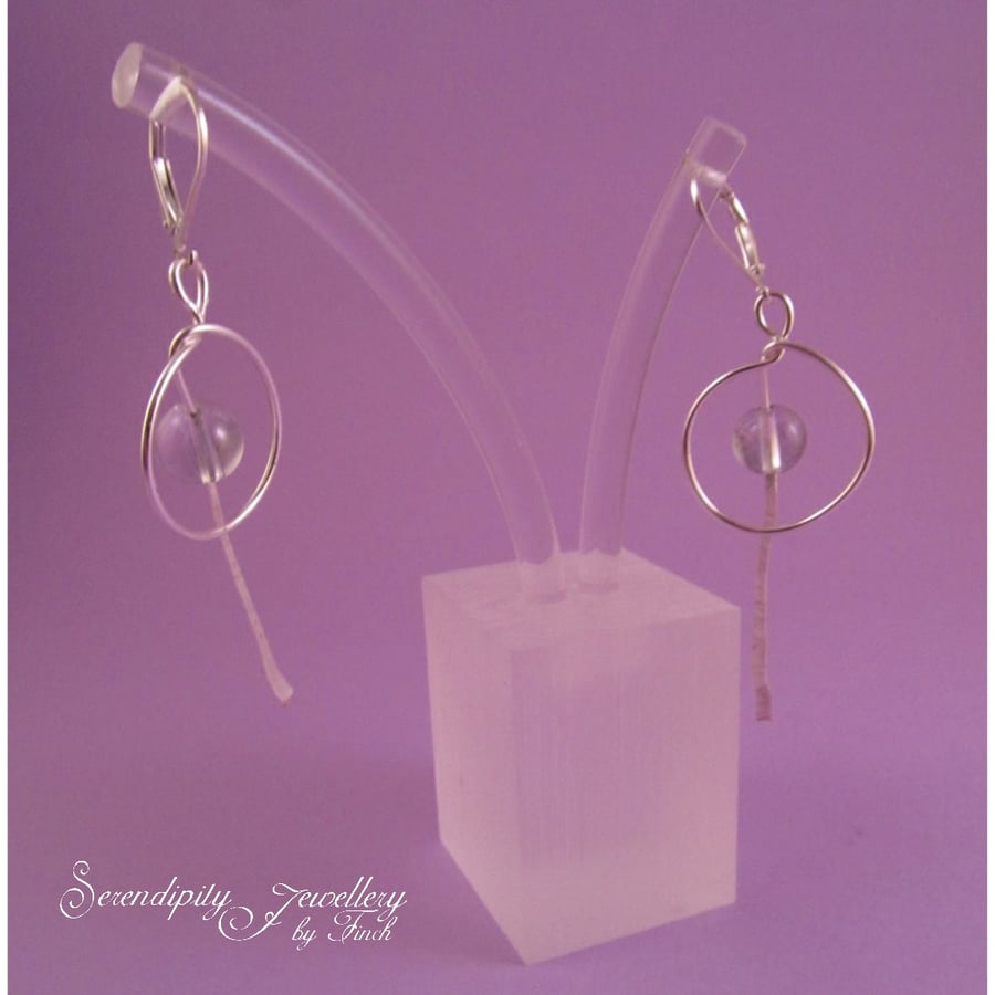 Clear Quartz Wire Dangle Earrings, Wire Earrings, Quartz Earrings