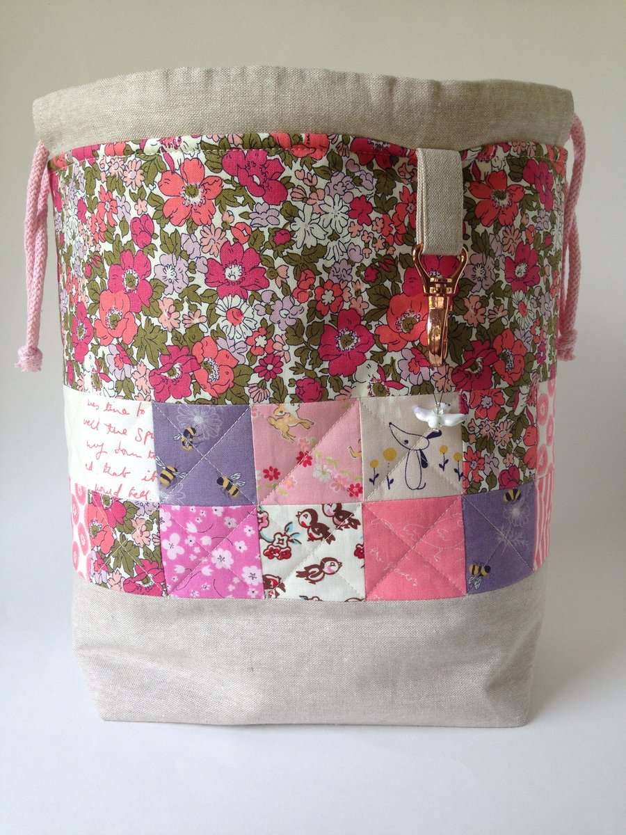 Lovely Liberty and Linen patchwork project bag.