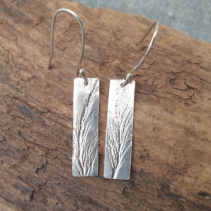 Rectangular seaweed imprint earrings