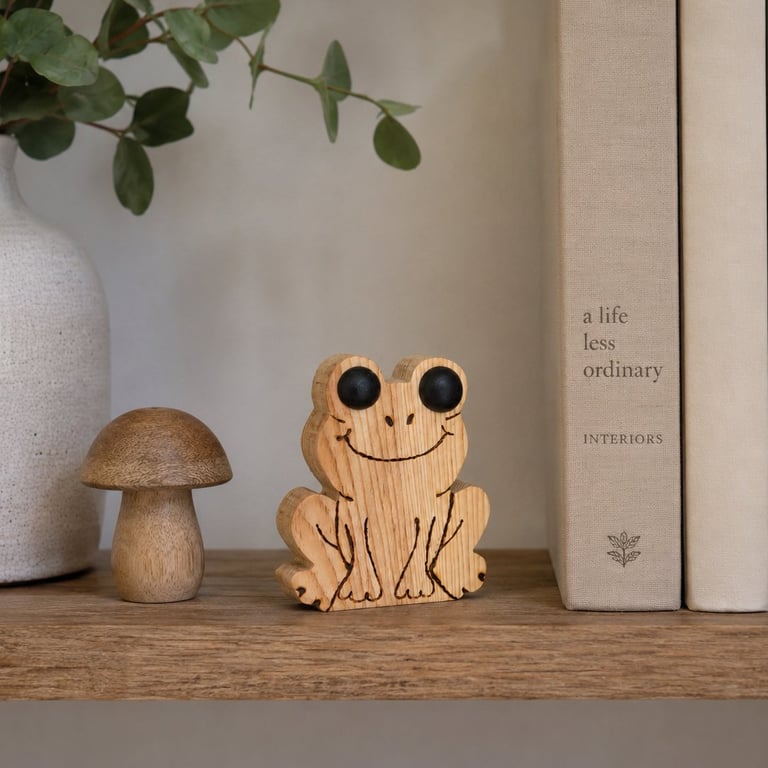 Francis the Frog - Handmade Wooden Frog Ornament - Whimsical Delights Collection