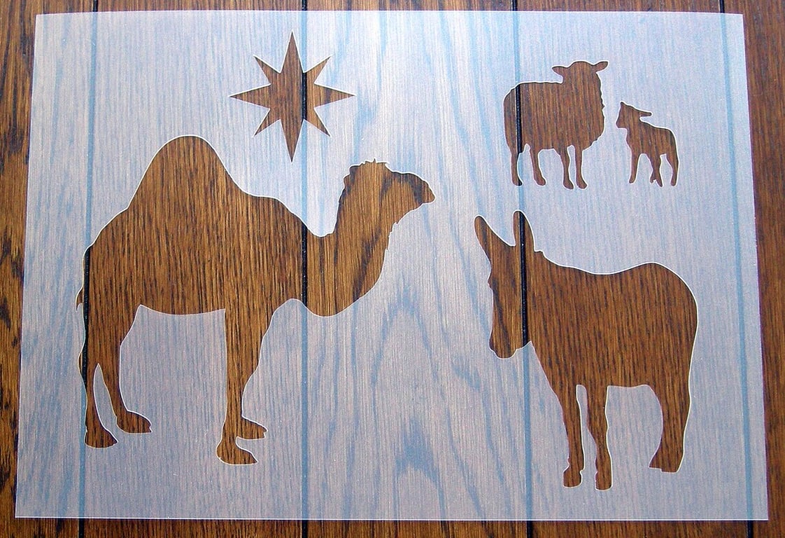 Christmas Crib Animals Stencil Reusable PP Sheet for Arts & Crafts, DIY