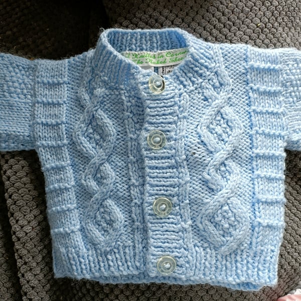 Pale blue hand Knitted childrens cardigan 