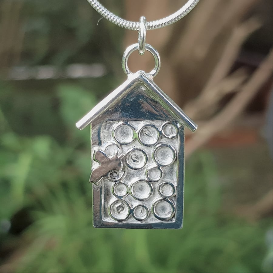 Sterling Silver Wildlife Bee House Pendant Necklace