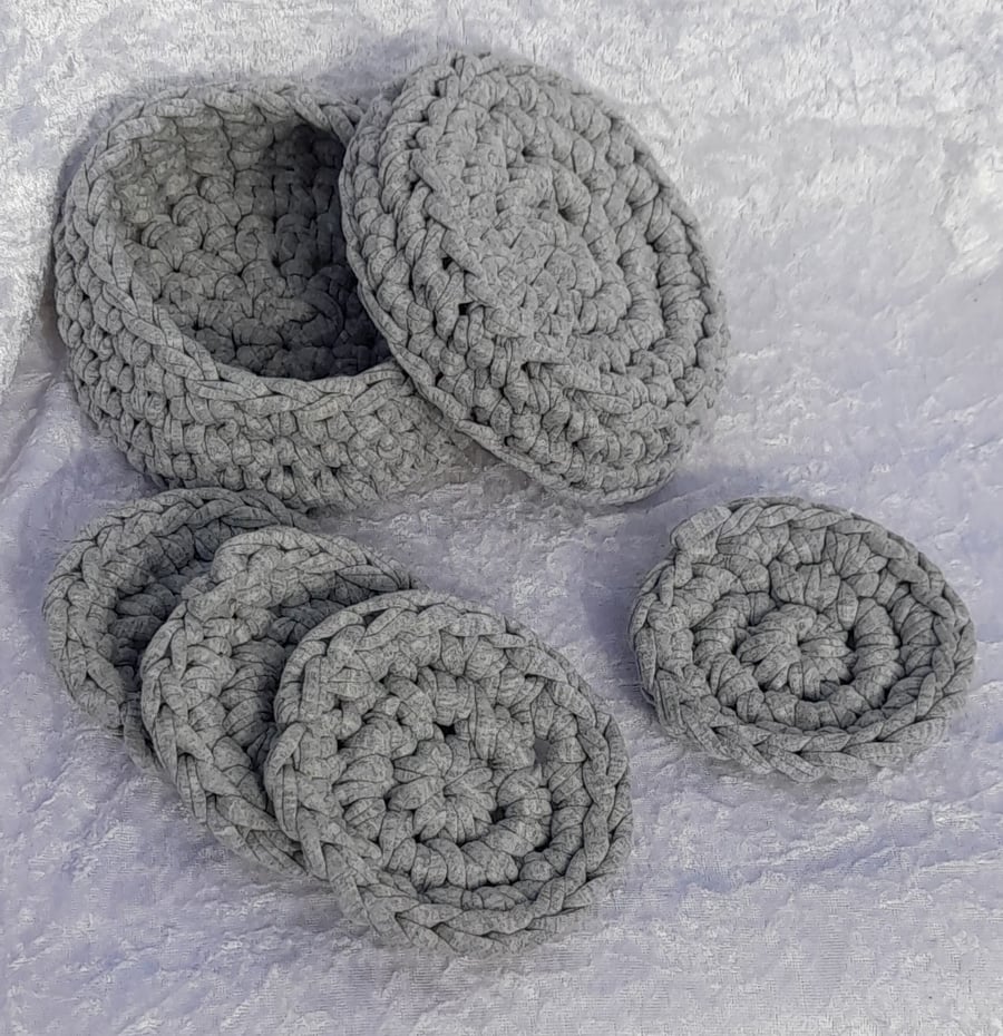 Grey Crochet Coaster set (free UK postage)
