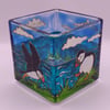 Hand painted candle holder, puffins