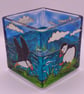 Hand painted candle holder, puffins