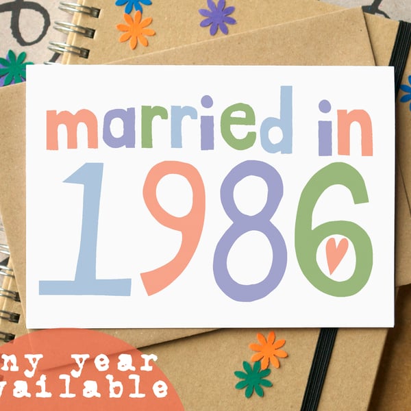 Custom Married in... Wedding Anniversary Card