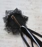 Black & White Menzies Tartan Ruffle Black Lace Regency Ribbons Hair Clip - Image 3