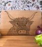 Small beech highland cow chopping board laser engraved with original artwork