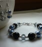 DEEP SLATE BLUE, BLACK AND RHINESTONE BRACELET.  614 - Image 4