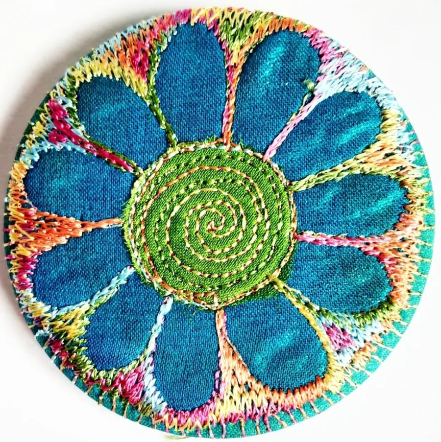 58mm Fabric Pocket Mirror with Free Machine Embroidery