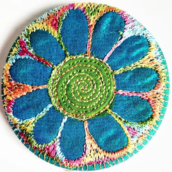 58mm Fabric Pocket Mirror with Free Machine Embroidery