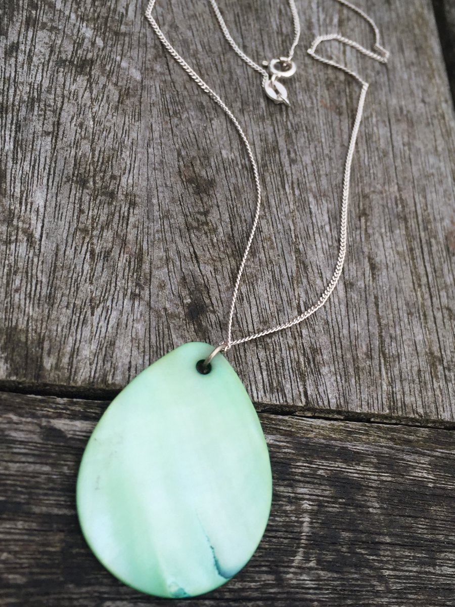 Green shell on sterling silver chain