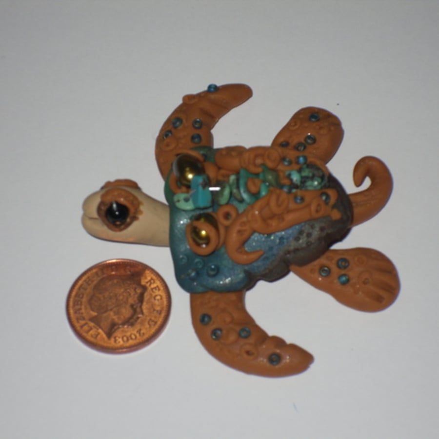 Turtle Sculpture/Brooch - Polymer Clay