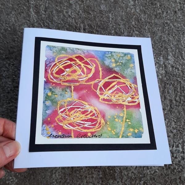 Handpainted Original Blank Card. Abstract Roses.
