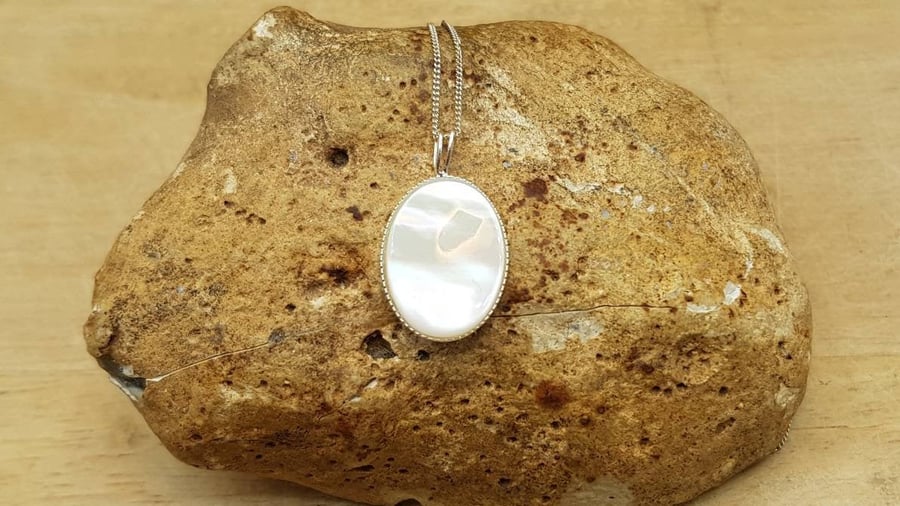 Mother of pearl pendant necklace.1st anniversary gemstone