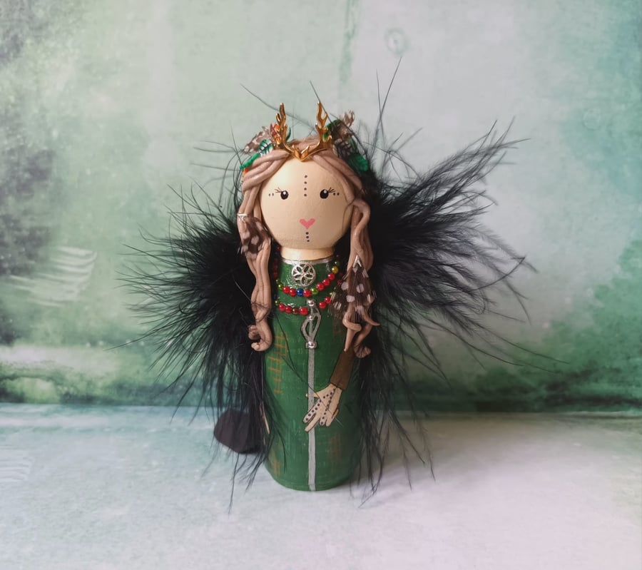 Wise woman, Vølva, Seeress, Viking Priestess Hand-painted peg doll.