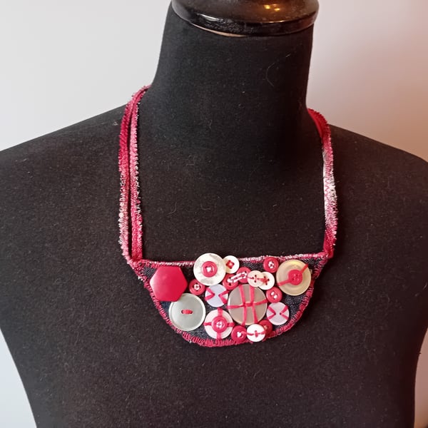 Red and White Button Necklace