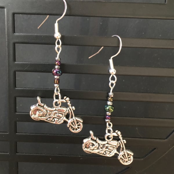 Motorbike Earrings on bead droppers.