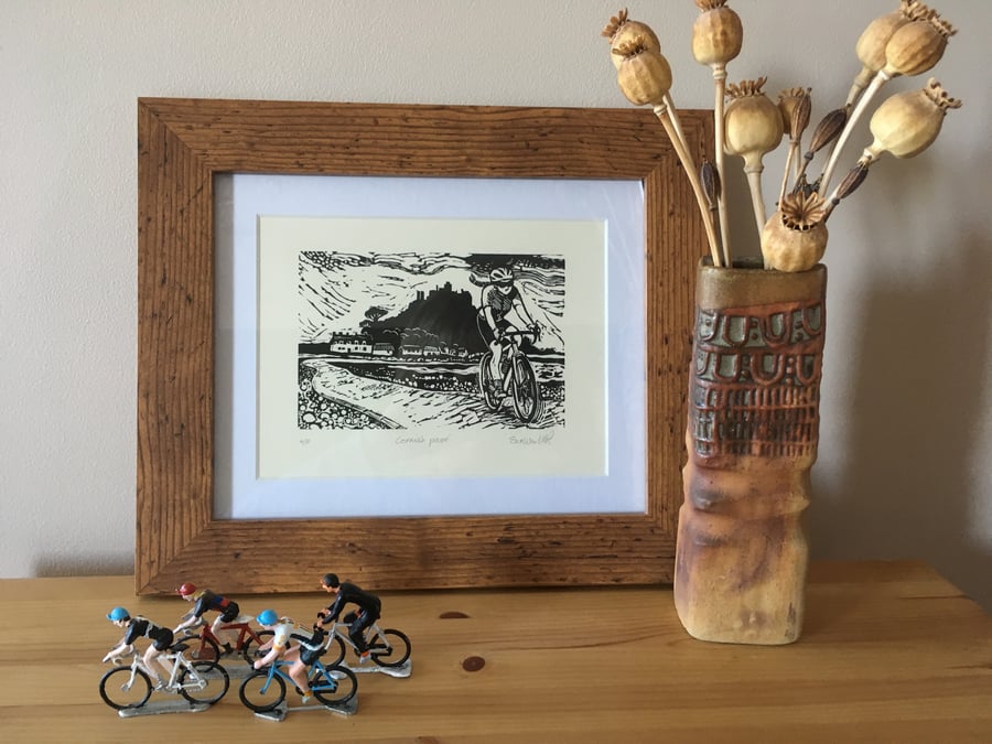 Cornish Pave´ - Cycling in Cornwall lino print