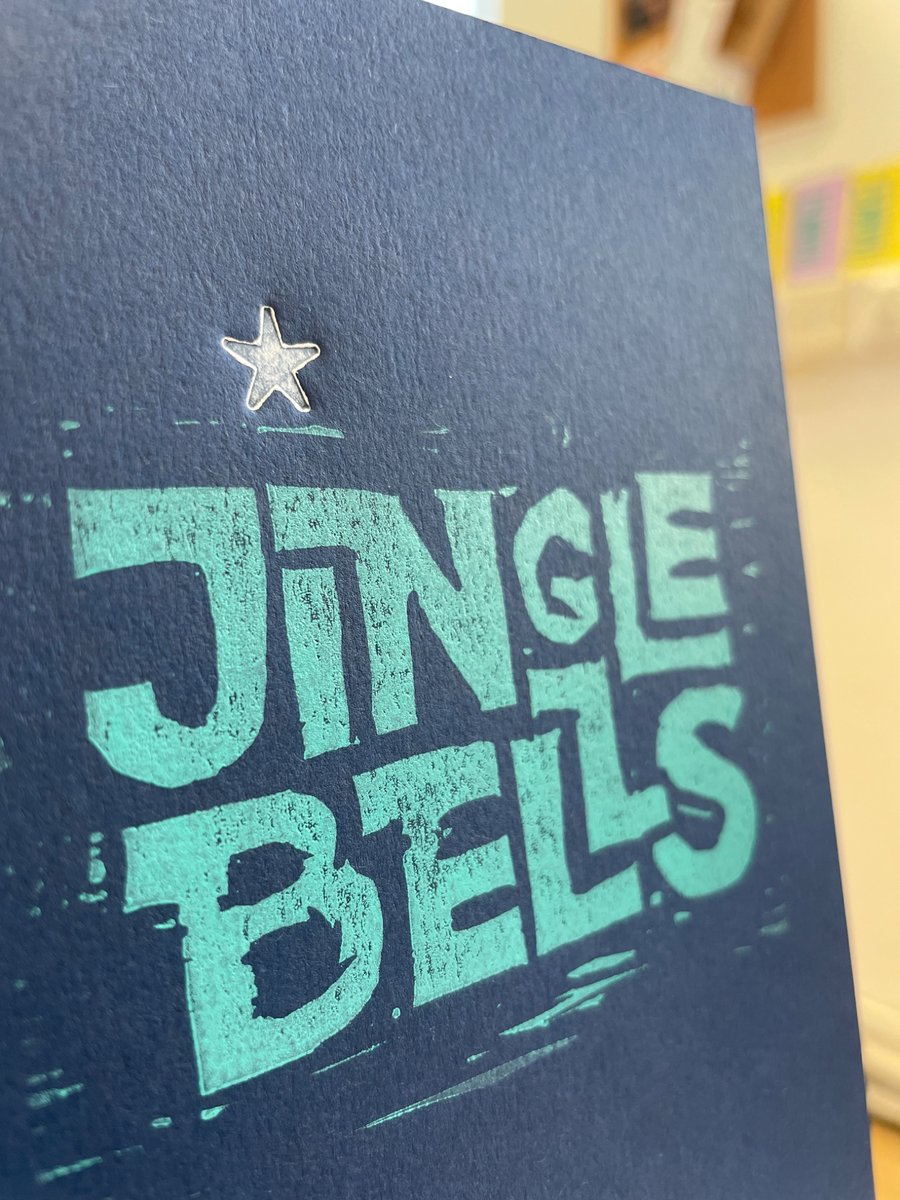Jingle bells linocut and letterpress Christmas card A6