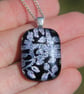 Silver leaves dichroic glass pendant necklace, fused glass necklace F45 - Image 1