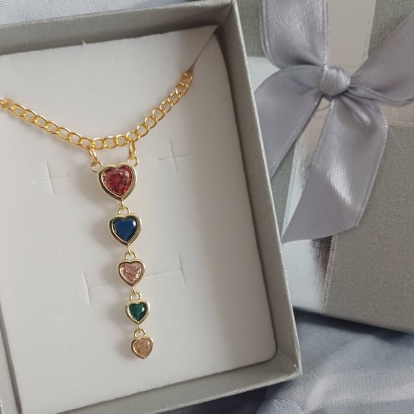 Gold Tone Heart Drop Pendant Necklace