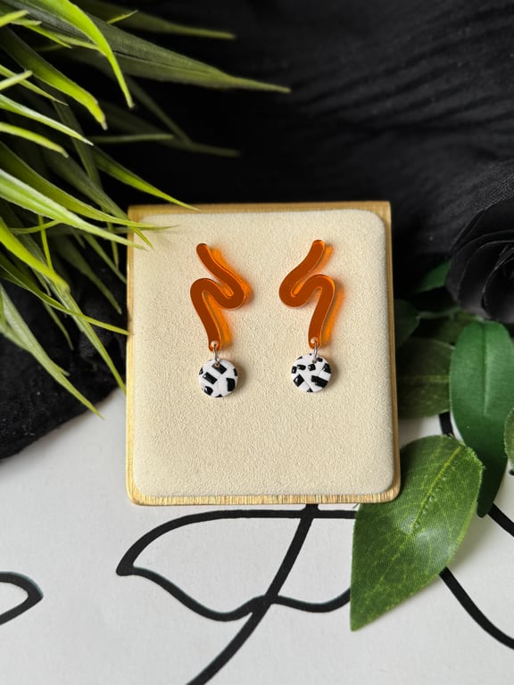 Squiggle and Circle Dot Drop Earrings 