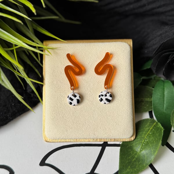 Squiggle and Circle Dot Drop Earrings 