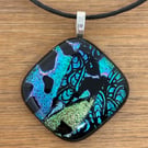 Blue Dichroic Glass Square Pendant
