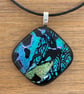 Blue Dichroic Glass Square Pendant