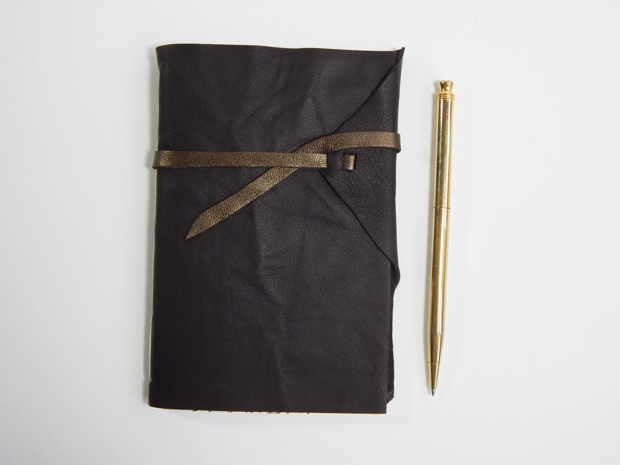 Brown Leather wrap cover Sketchbook with Artists' Signatures. Gifts for Artists