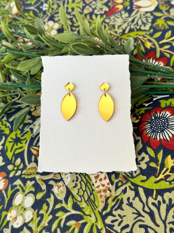 Gold Mirror Acrylic Diamond Stud Marquise Geometric Dangle Earrings