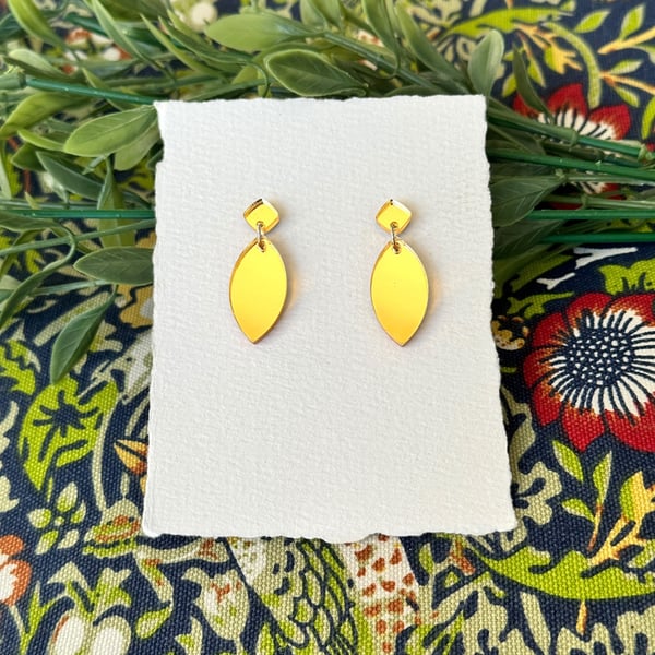Gold Mirror Acrylic Diamond Stud Marquise Geometric Dangle Earrings