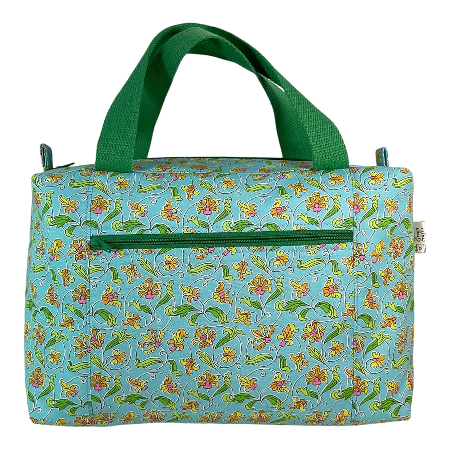 Large wash bag in Liberty cotton, floral toiletries bag with handles and pocket.