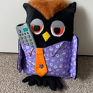 Black velvet owl shaped remote control cushion