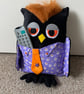 Black velvet owl shaped remote control cushion