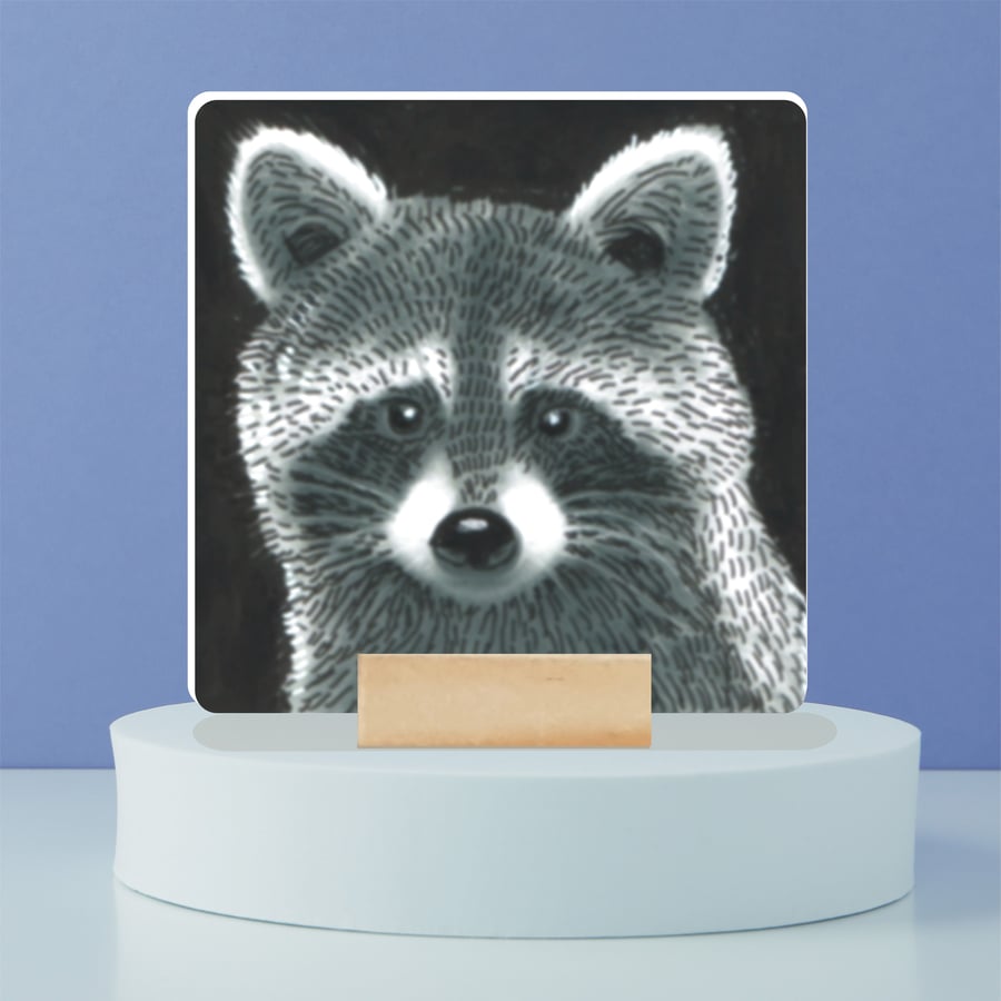 Raccoon Mini Ceramic Tile Art 