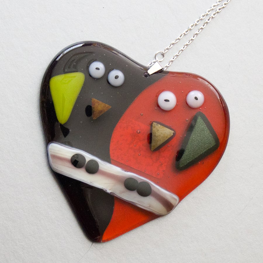 Purple and Orange Lovebirds made of Fused Glass - 6188