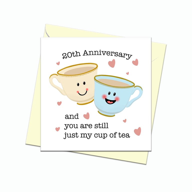 China Twentieth Anniversary card with two tea cups
