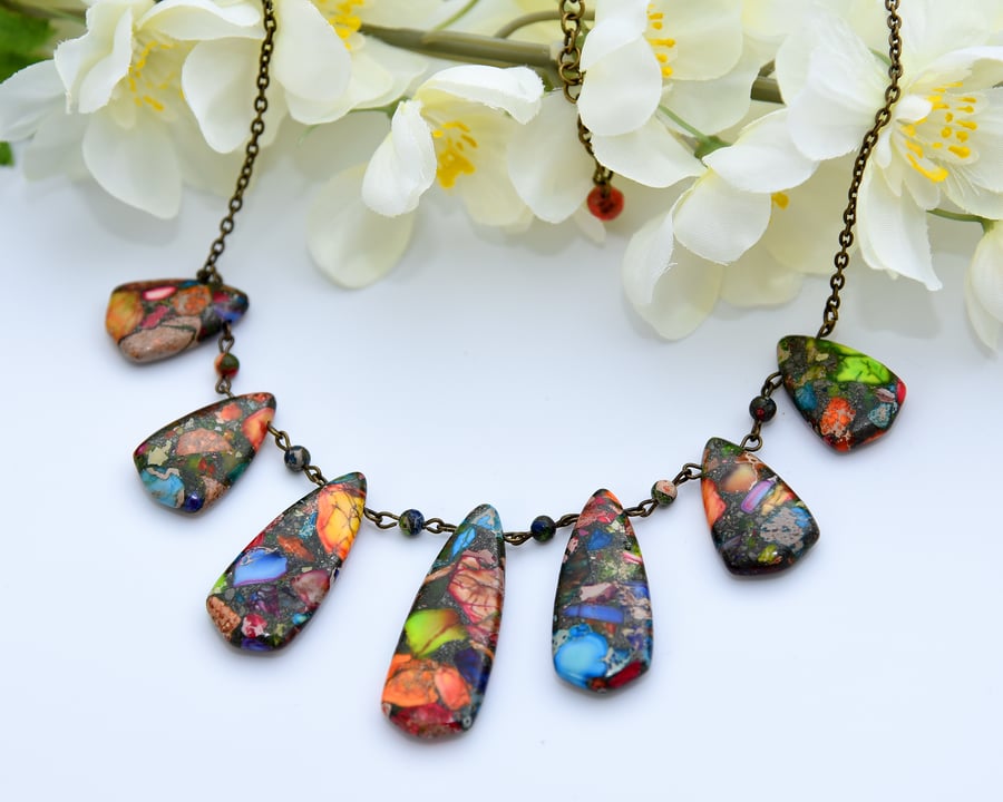 Rainbow Jasper Teardrop Necklace
