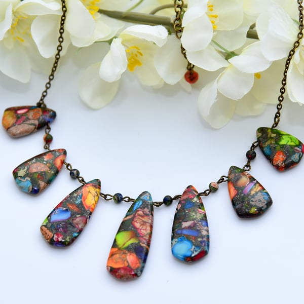 Rainbow Jasper Teardrop Necklace