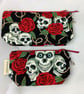 Skulls and Roses zip bag, Gothic makeup bag, 2 colour and size options, Handmade - Image 8