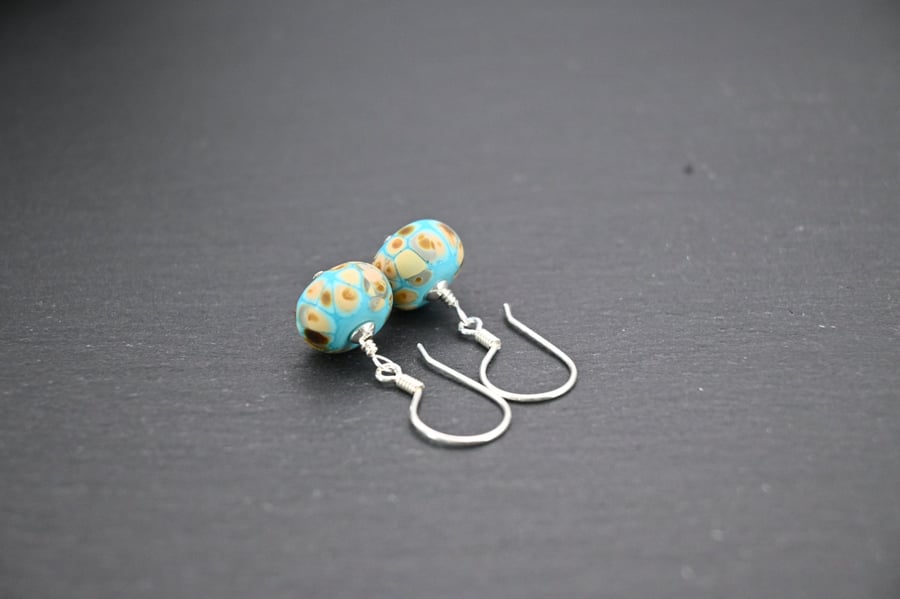 lampwork glass turquoise raku earrings