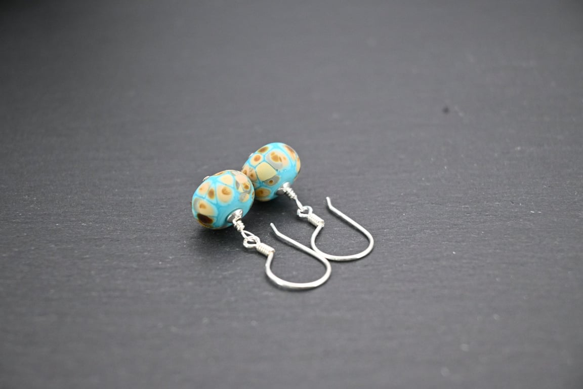 lampwork glass turquoise raku earrings