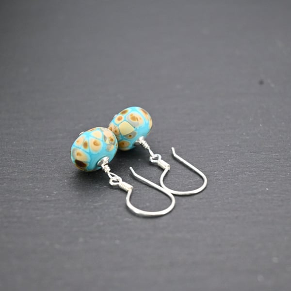 lampwork glass turquoise raku earrings