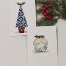 Handmade Free Machine Embroidered Christmas Cards (Pack of 4)
