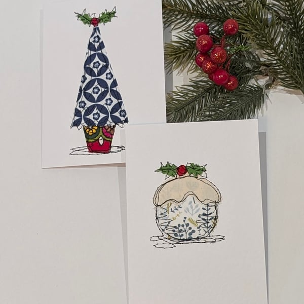 Handmade Free Machine Embroidered Christmas Cards (Pack of 4)