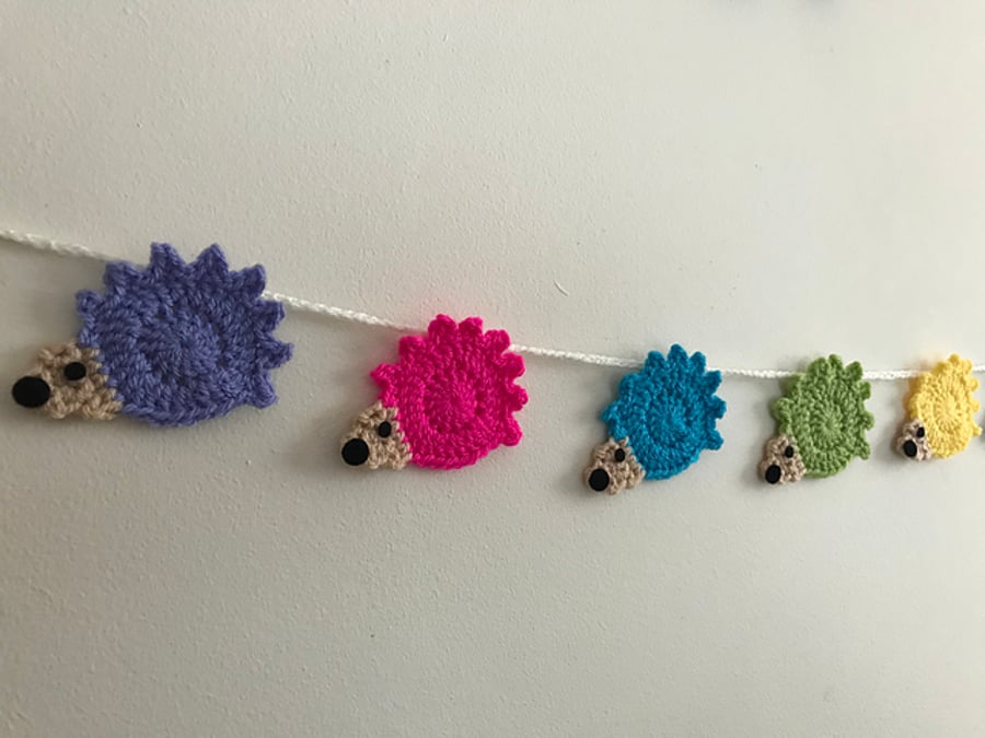 Rainbow Hedgehog Bunting, cute spiky animal handmade decorative garland
