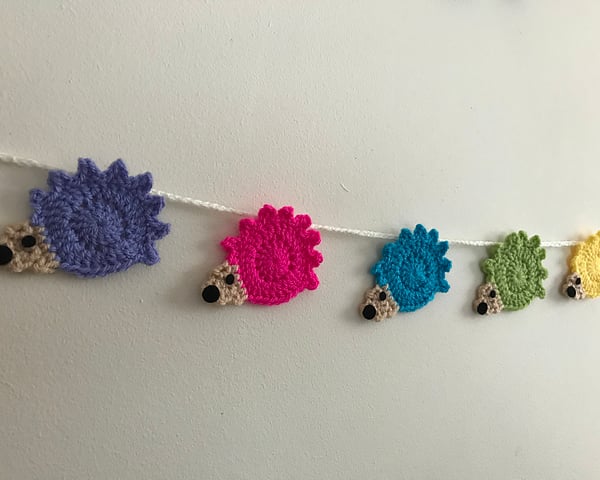 Rainbow Hedgehog Bunting, cute spiky animal handmade decorative garland